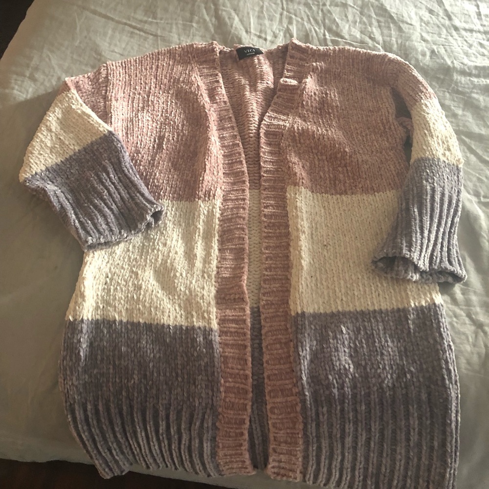 Snowflake Chenille Colorblock Cardigan